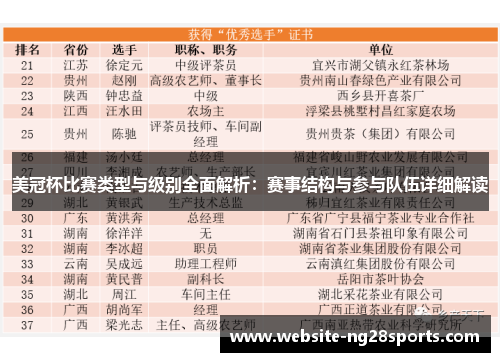 美冠杯比赛类型与级别全面解析：赛事结构与参与队伍详细解读