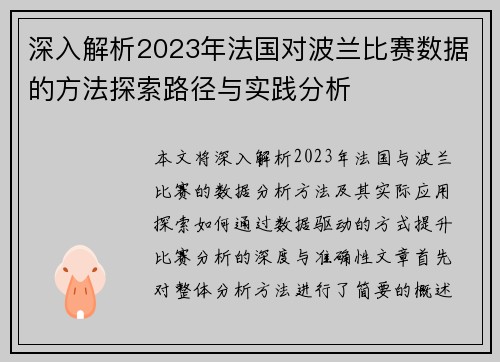 深入解析2023年法国对波兰比赛数据的方法探索路径与实践分析